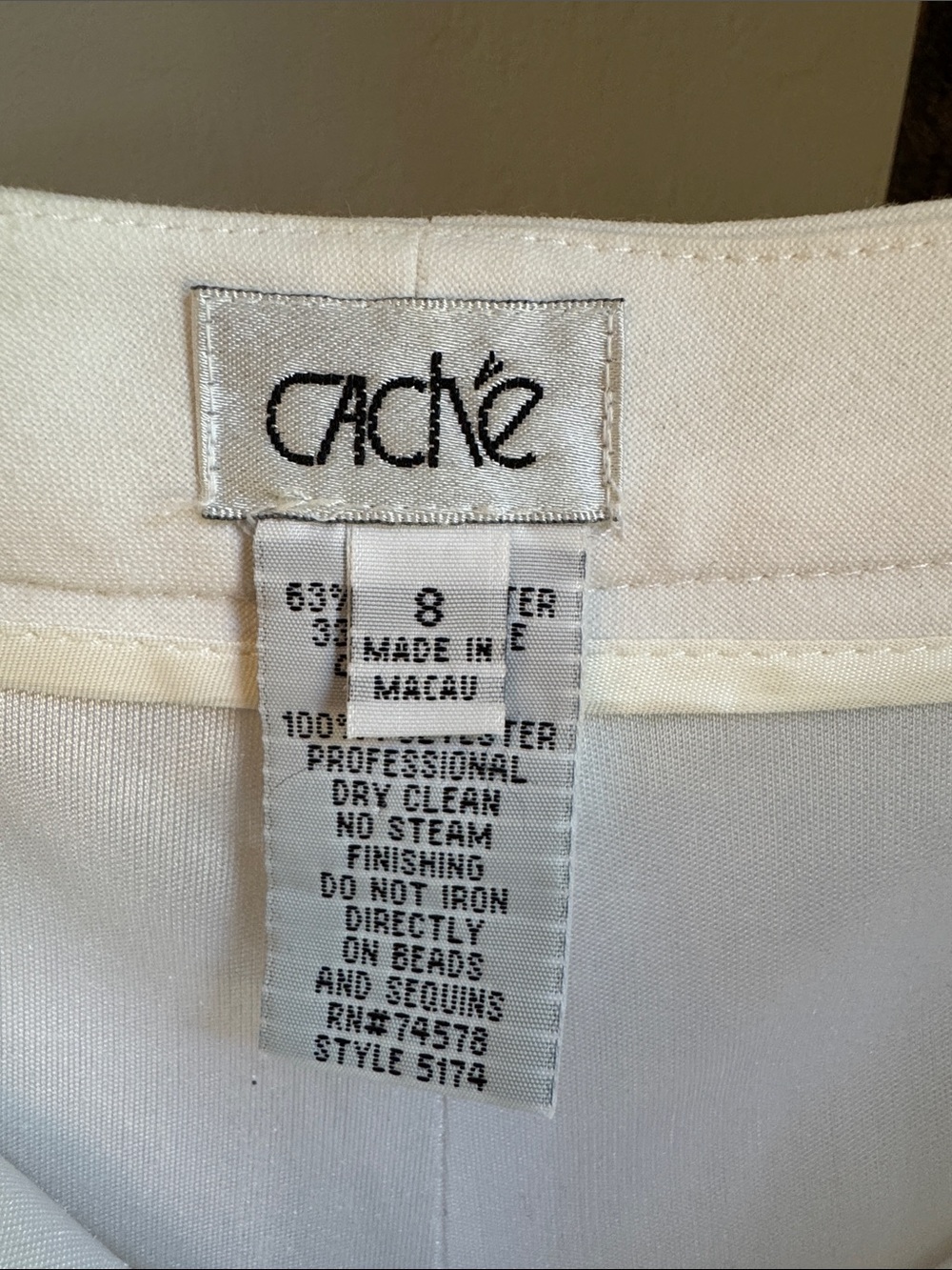 Cache White Wide Leg Pants with Gold Floral Embroidery - Picture 3 of 9